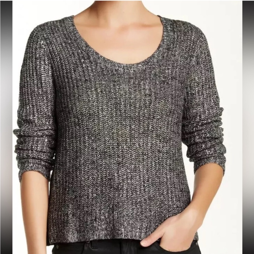 EILEEN FISHER Silver Metallic‎ Knit Linen Boxy Chunky Sweater size Small